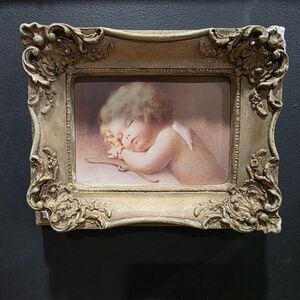 VTG Bessie Pease Gutmann Cupid Caught Napping Print Gold Ornate Frame FLAW